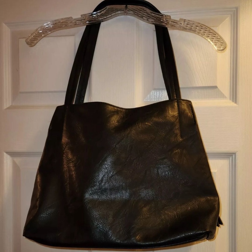 Madison West Black Tote Purse Bag Handbag Gold Zips Large